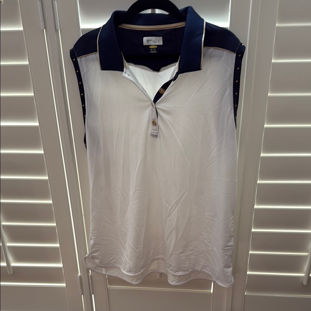 Greg Norman Collection White and Blue Sleeveless Polo Tank